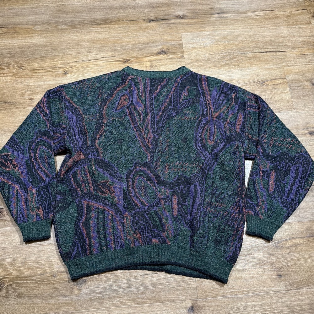 Vintage Bugle Boy Sweater Abstract Paisley Green Purple Print Streetwear Mens XL - Picture 10 of 10